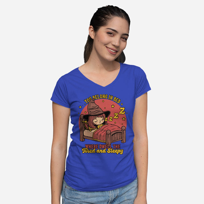 Witch Sleeping In Bed-Womens-V-Neck-Tee-Studio Mootant