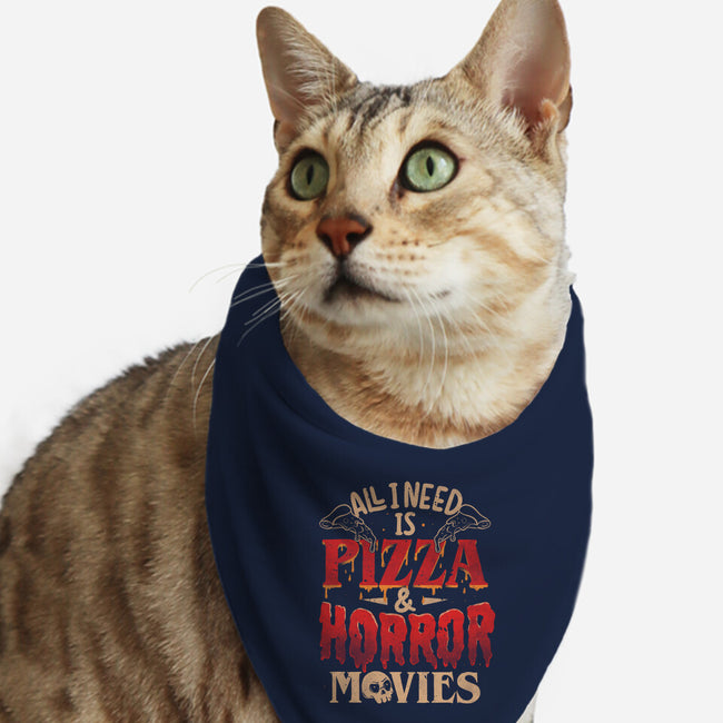 All I Need Is Pizza And Horror Movies-Cat-Bandana-Pet Collar-eduely