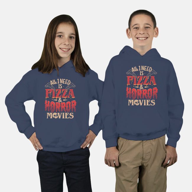 All I Need Is Pizza And Horror Movies-Youth-Pullover-Sweatshirt-eduely