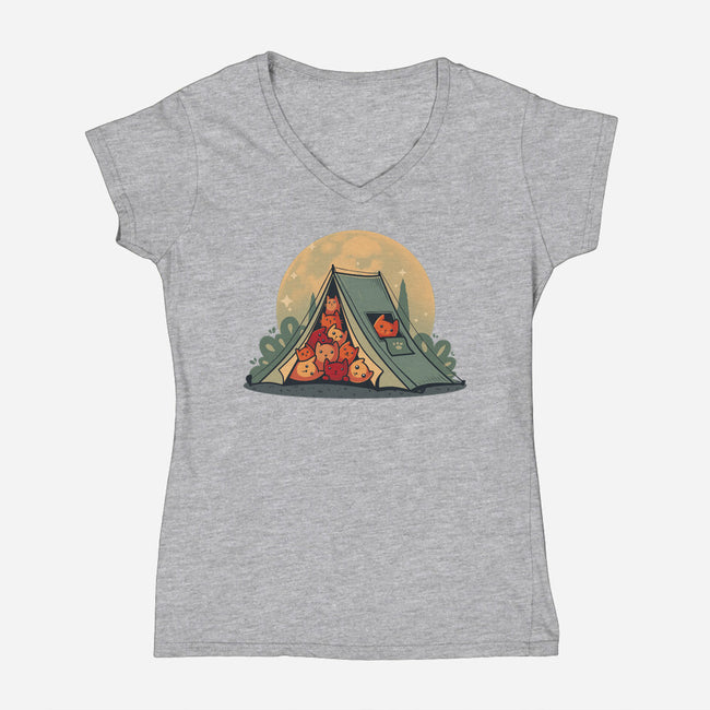 Cat Camping-Womens-V-Neck-Tee-erion_designs