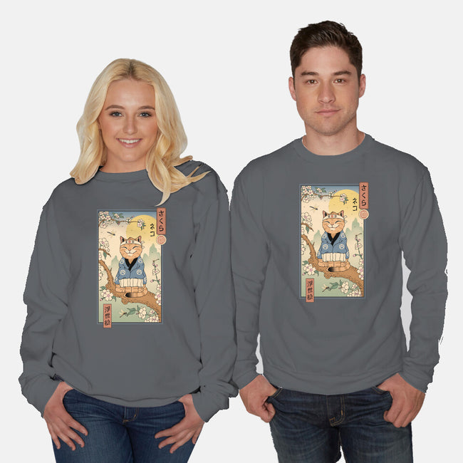 Meowster In Sakura Branch-Unisex-Crew Neck-Sweatshirt-vp021