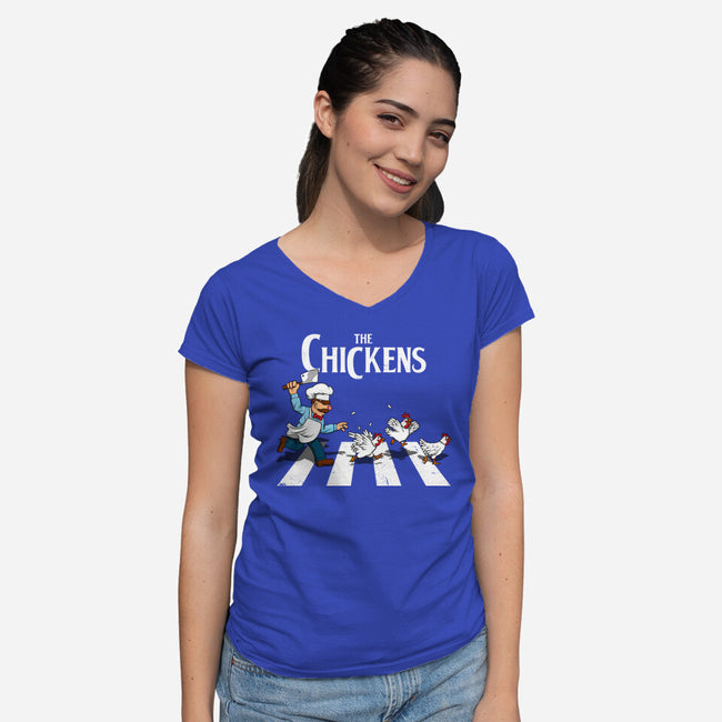 The Chickens-Womens-V-Neck-Tee-drbutler