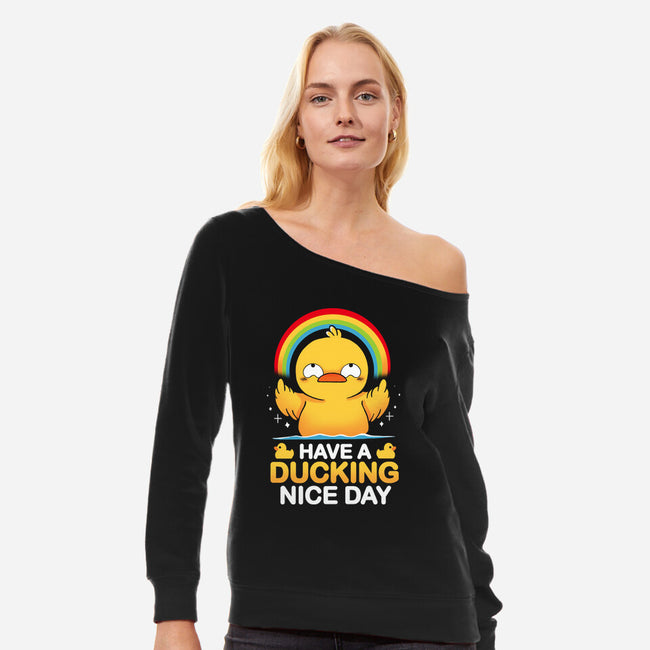 Have A Ducking Day-Womens-Off Shoulder-Sweatshirt-Vallina84