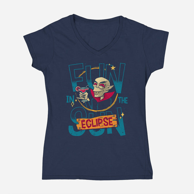 Fun In The Eclipse-Womens-V-Neck-Tee-teesgeex