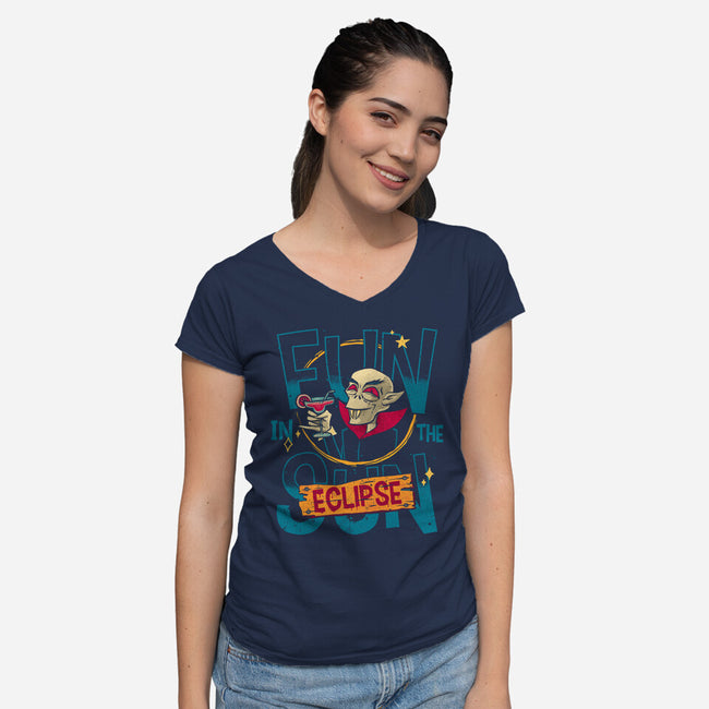 Fun In The Eclipse-Womens-V-Neck-Tee-teesgeex