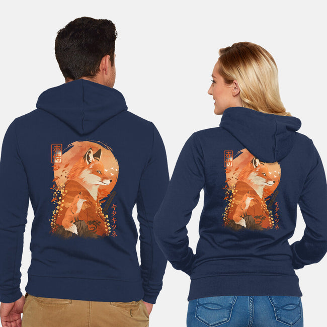 Red Fox Samurai-Unisex-Zip-Up-Sweatshirt-dandingeroz