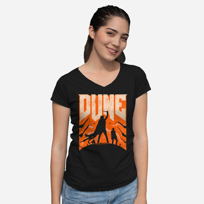 Dune Slayer-Womens-V-Neck-Tee-rocketman_art