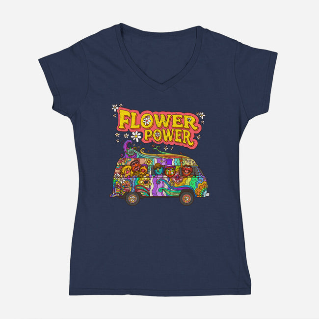 Flower Power Bus-Womens-V-Neck-Tee-drbutler