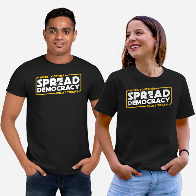 Spread Democracy-Unisex-Basic-Tee-rocketman_art