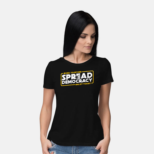 Spread Democracy-Womens-Basic-Tee-rocketman_art