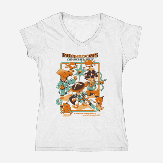 Mushrooms And Goblins-Womens-V-Neck-Tee-ilustrata