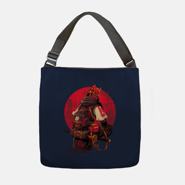 Red Kitsune Samurai-None-Adjustable Tote-Bag-Bruno Mota