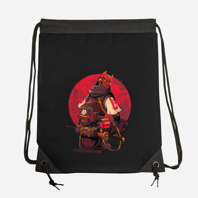 Red Kitsune Samurai-None-Drawstring-Bag-Bruno Mota