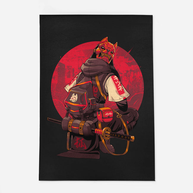 Red Kitsune Samurai-None-Outdoor-Rug-Bruno Mota