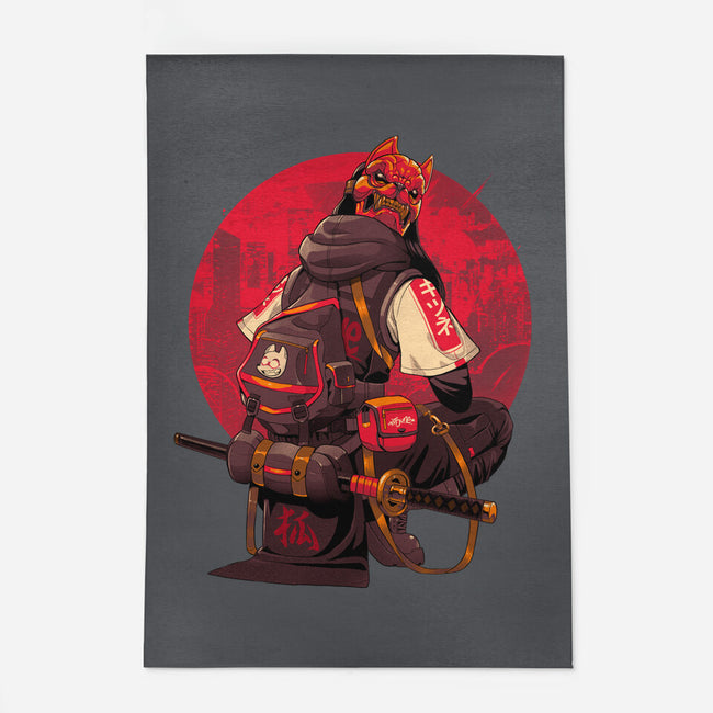 Red Kitsune Samurai-None-Outdoor-Rug-Bruno Mota