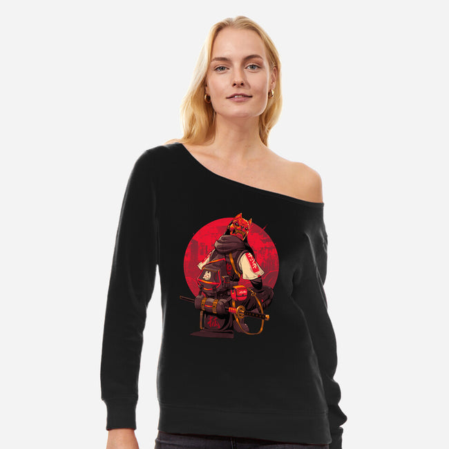 Red Kitsune Samurai-Womens-Off Shoulder-Sweatshirt-Bruno Mota