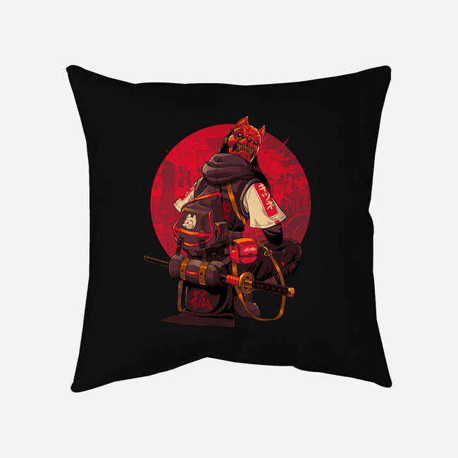 Red Kitsune Samurai-None-Non-Removable Cover w Insert-Throw Pillow-Bruno Mota