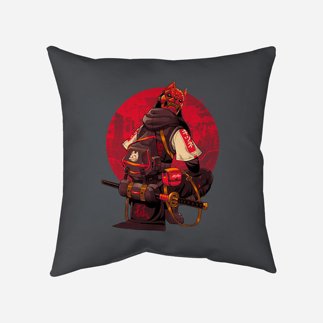 Red Kitsune Samurai-None-Non-Removable Cover w Insert-Throw Pillow-Bruno Mota