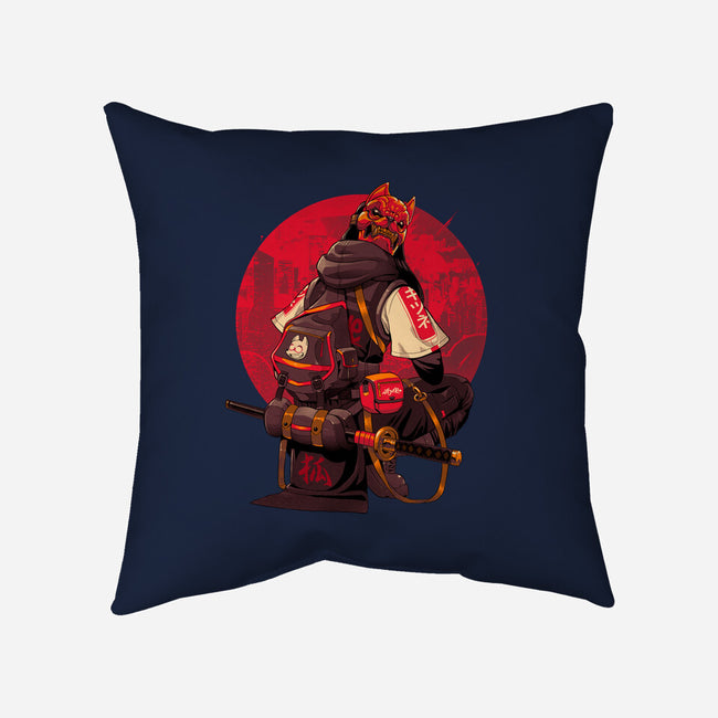 Red Kitsune Samurai-None-Non-Removable Cover w Insert-Throw Pillow-Bruno Mota