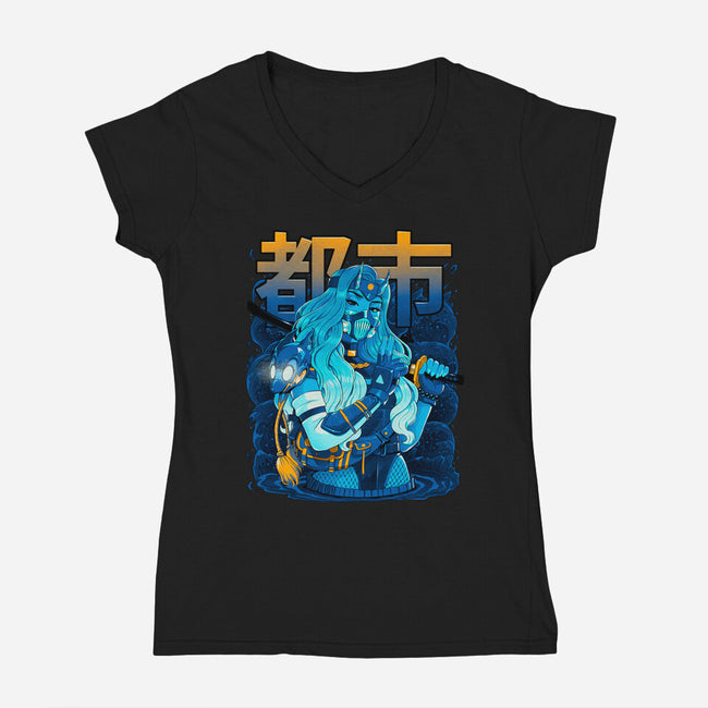 Water Urban Samurai-Womens-V-Neck-Tee-Bruno Mota