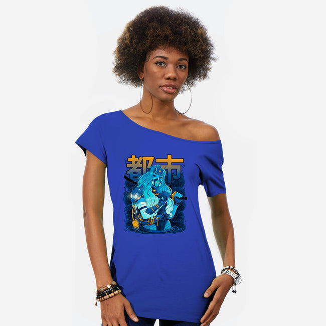 Water Urban Samurai-Womens-Off Shoulder-Tee-Bruno Mota