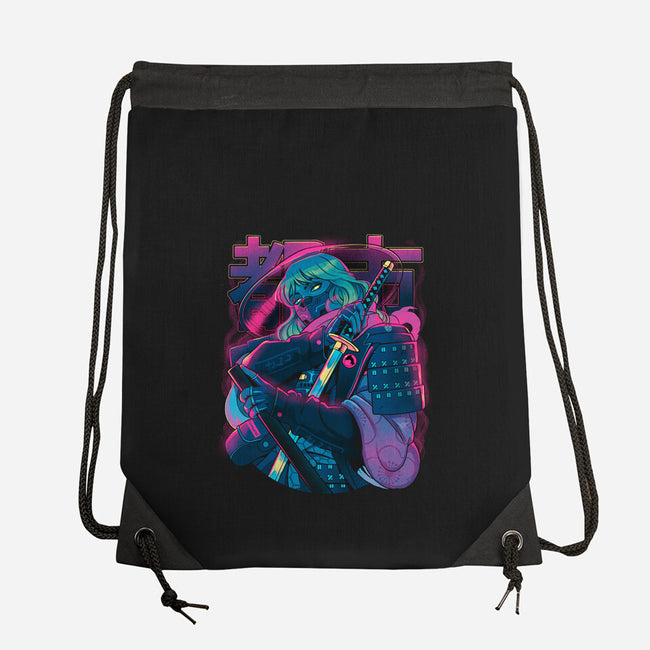 Cyber Neon Samurai-None-Drawstring-Bag-Bruno Mota