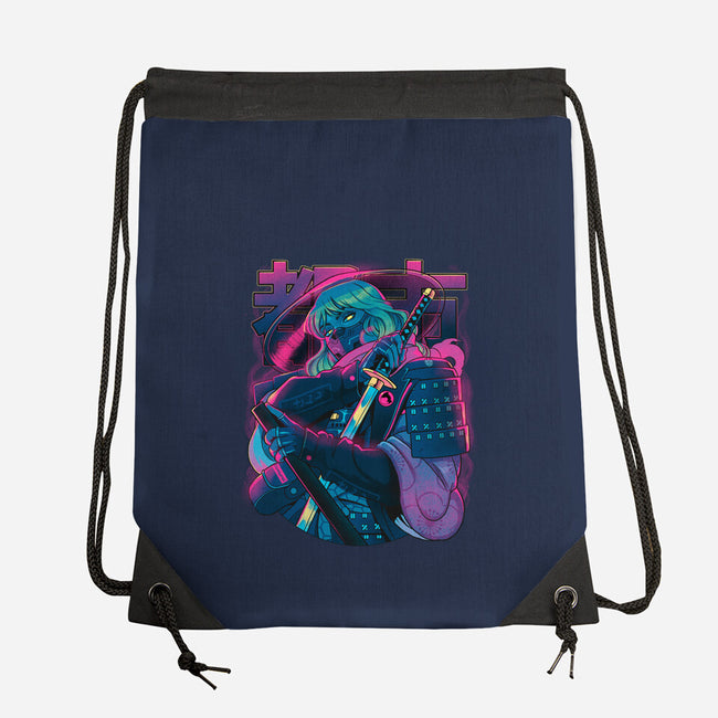 Cyber Neon Samurai-None-Drawstring-Bag-Bruno Mota