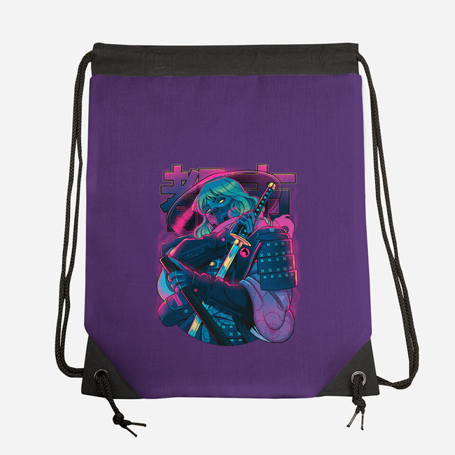 Cyber Neon Samurai-None-Drawstring-Bag-Bruno Mota