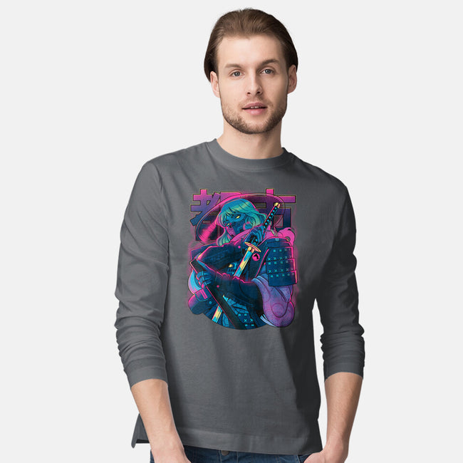 Cyber Neon Samurai-Mens-Long Sleeved-Tee-Bruno Mota