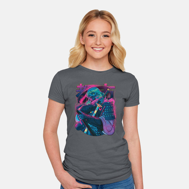 Cyber Neon Samurai-Womens-Fitted-Tee-Bruno Mota