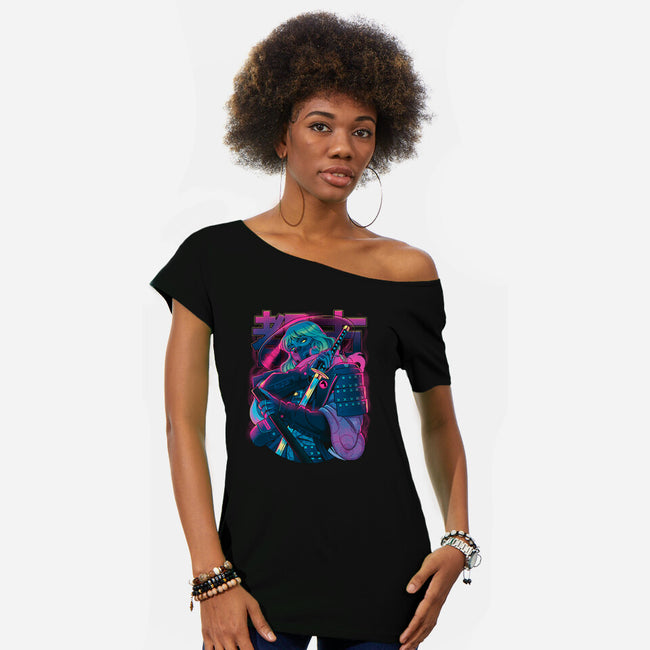 Cyber Neon Samurai-Womens-Off Shoulder-Tee-Bruno Mota