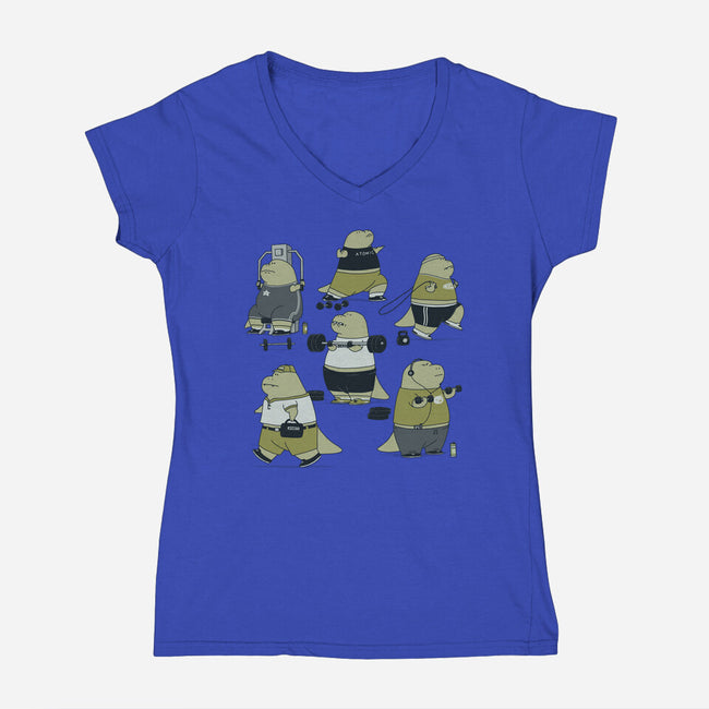 T-rex Gym-Womens-V-Neck-Tee-pigboom