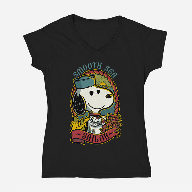 Beagle Sailor Tattoo-Womens-V-Neck-Tee-Studio Mootant