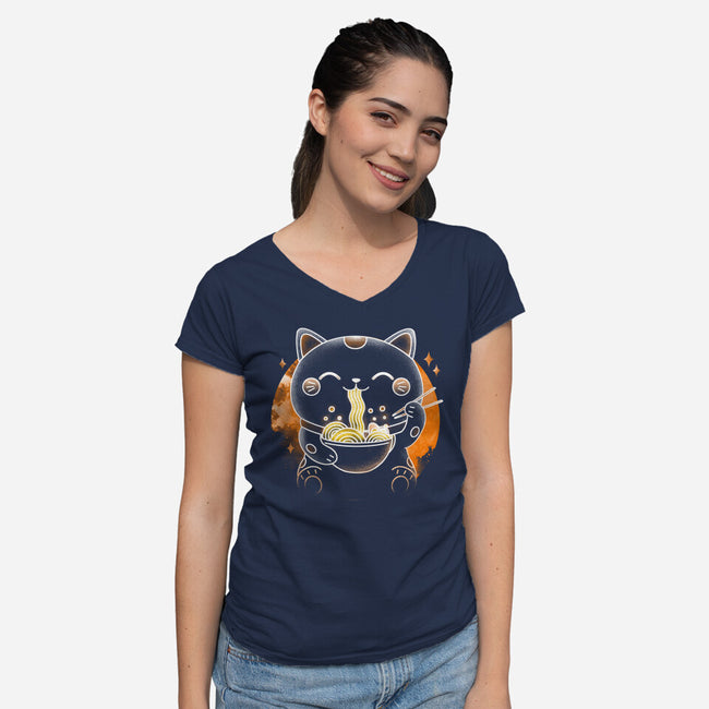 Soul Of The Ramen Cat-Womens-V-Neck-Tee-Donnie