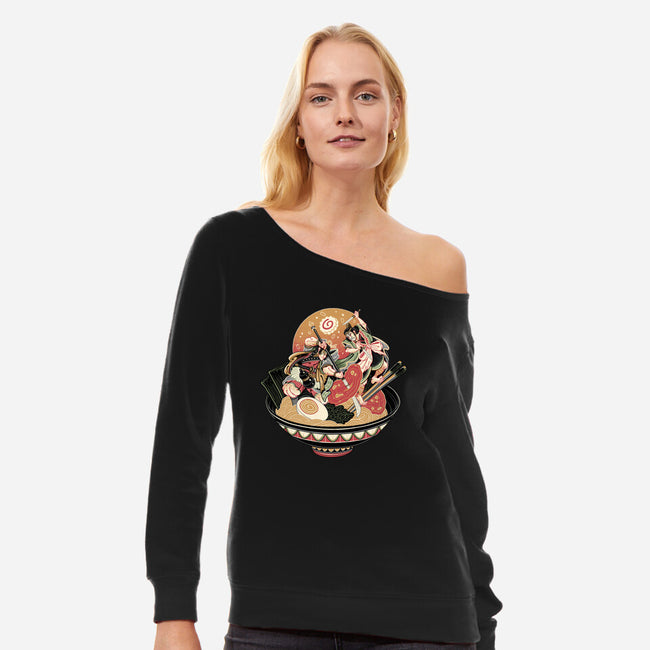 Noodle Fight-Womens-Off Shoulder-Sweatshirt-momma_gorilla