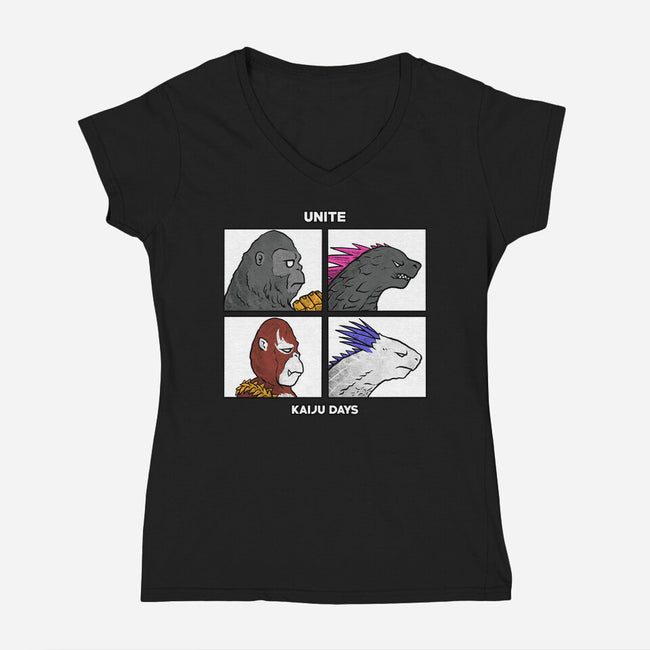 Kaiju Days-Womens-V-Neck-Tee-spoilerinc