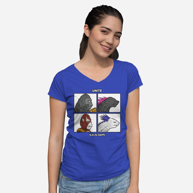 Kaiju Days-Womens-V-Neck-Tee-spoilerinc