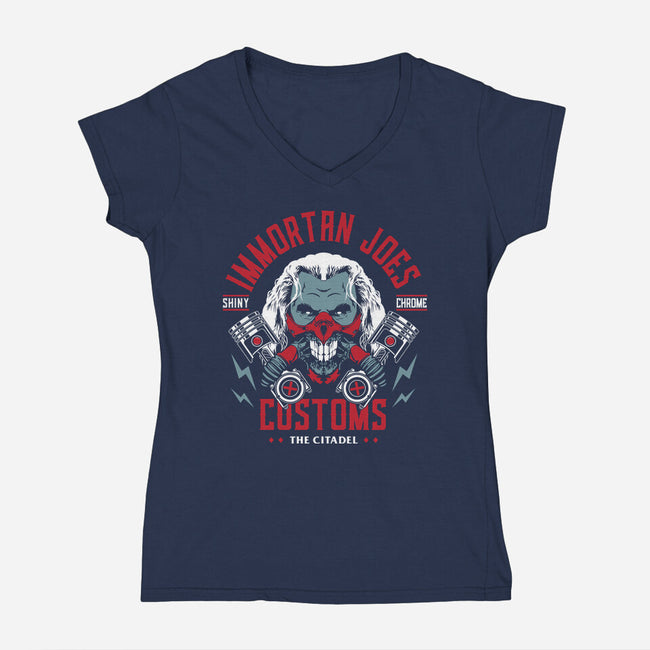 Immortan Joe's Customs-Womens-V-Neck-Tee-Woah Jonny