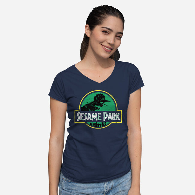 Sesame Park-Womens-V-Neck-Tee-sebasebi