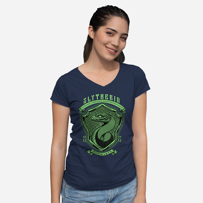 Green Snake Emblem-Womens-V-Neck-Tee-Astrobot Invention