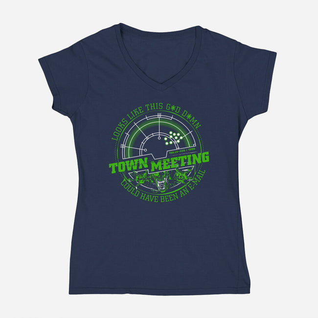 Aliens Town Meeting-Womens-V-Neck-Tee-rocketman_art