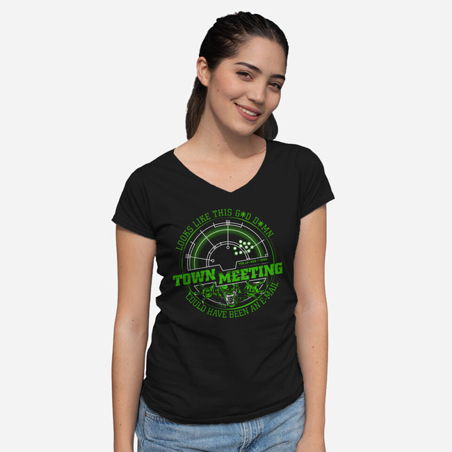 Aliens Town Meeting-Womens-V-Neck-Tee-rocketman_art