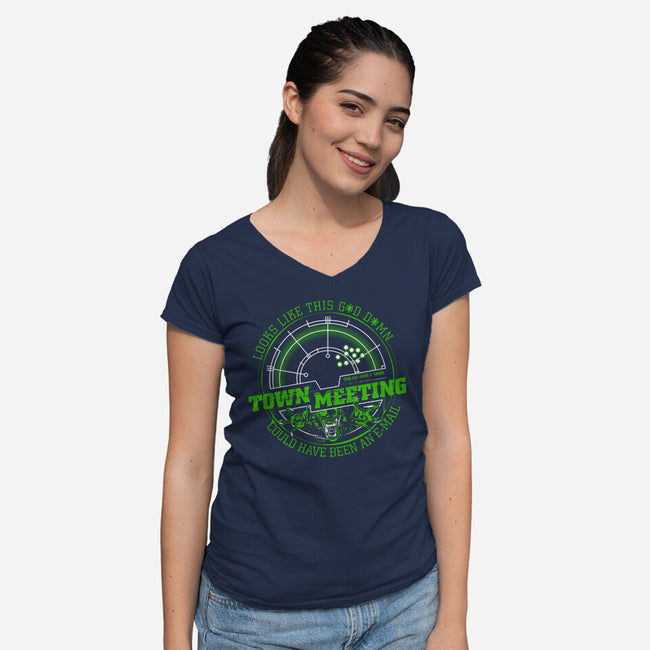 Aliens Town Meeting-Womens-V-Neck-Tee-rocketman_art