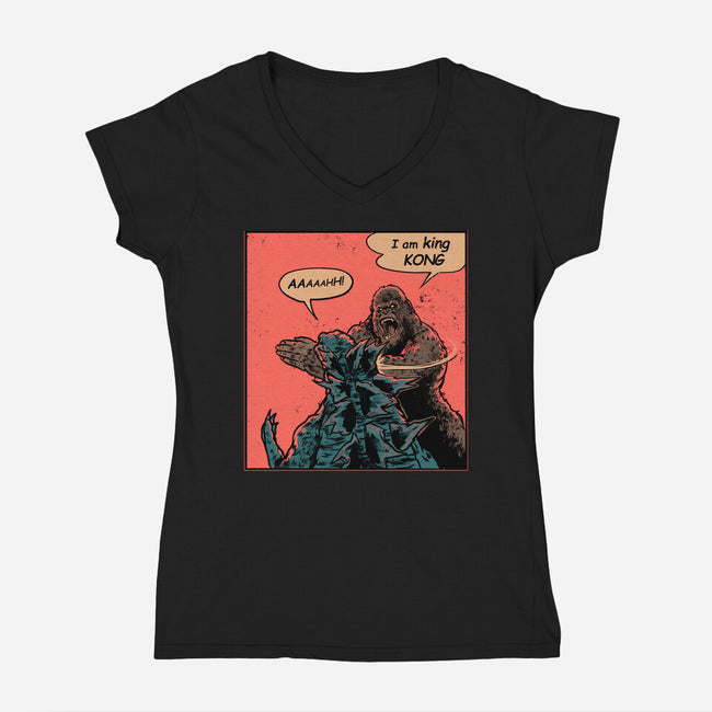 King Of Skull Island-Womens-V-Neck-Tee-Gleydson Barboza