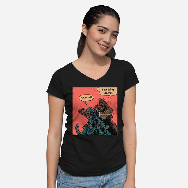 King Of Skull Island-Womens-V-Neck-Tee-Gleydson Barboza