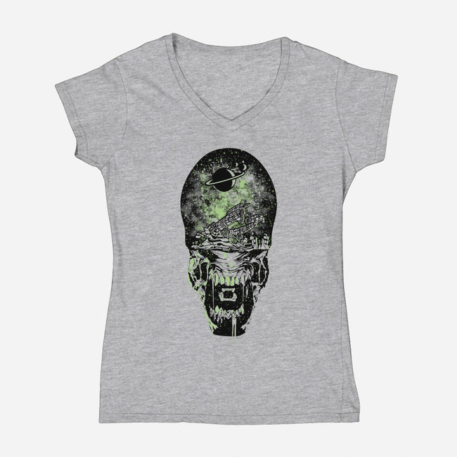 Xenomorph Space-Womens-V-Neck-Tee-dalethesk8er