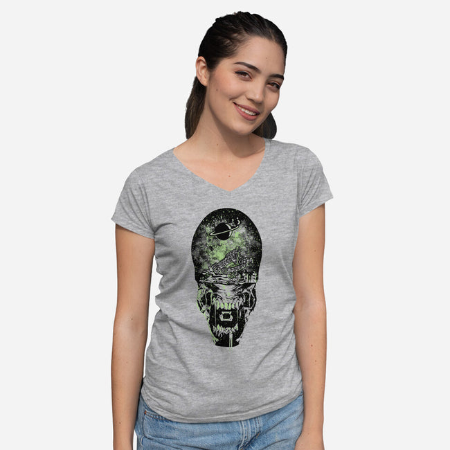 Xenomorph Space-Womens-V-Neck-Tee-dalethesk8er