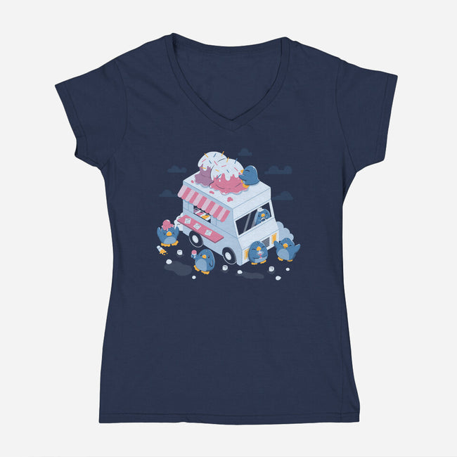 Frozen Truck Kawaii Penguins-Womens-V-Neck-Tee-tobefonseca