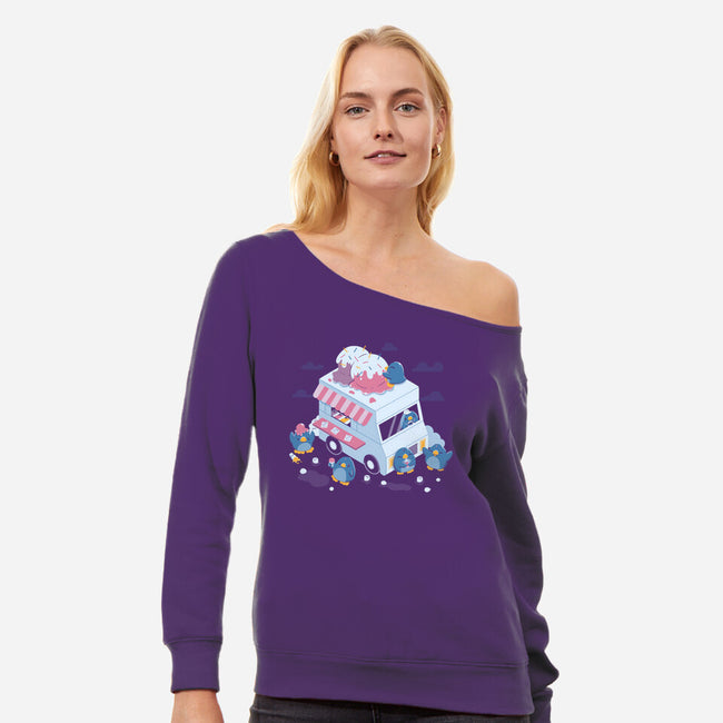 Frozen Truck Kawaii Penguins-Womens-Off Shoulder-Sweatshirt-tobefonseca