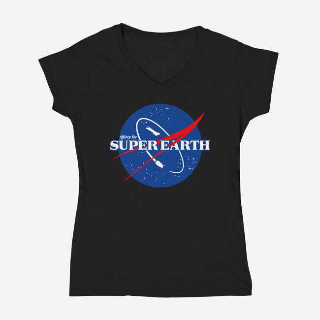 Glory For Super Earth-Womens-V-Neck-Tee-rocketman_art